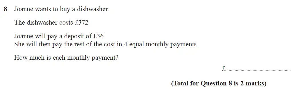 Question 8 - GCSE Edexcel Foundation Maths Past Paper 3 (Calculator) - June 2017