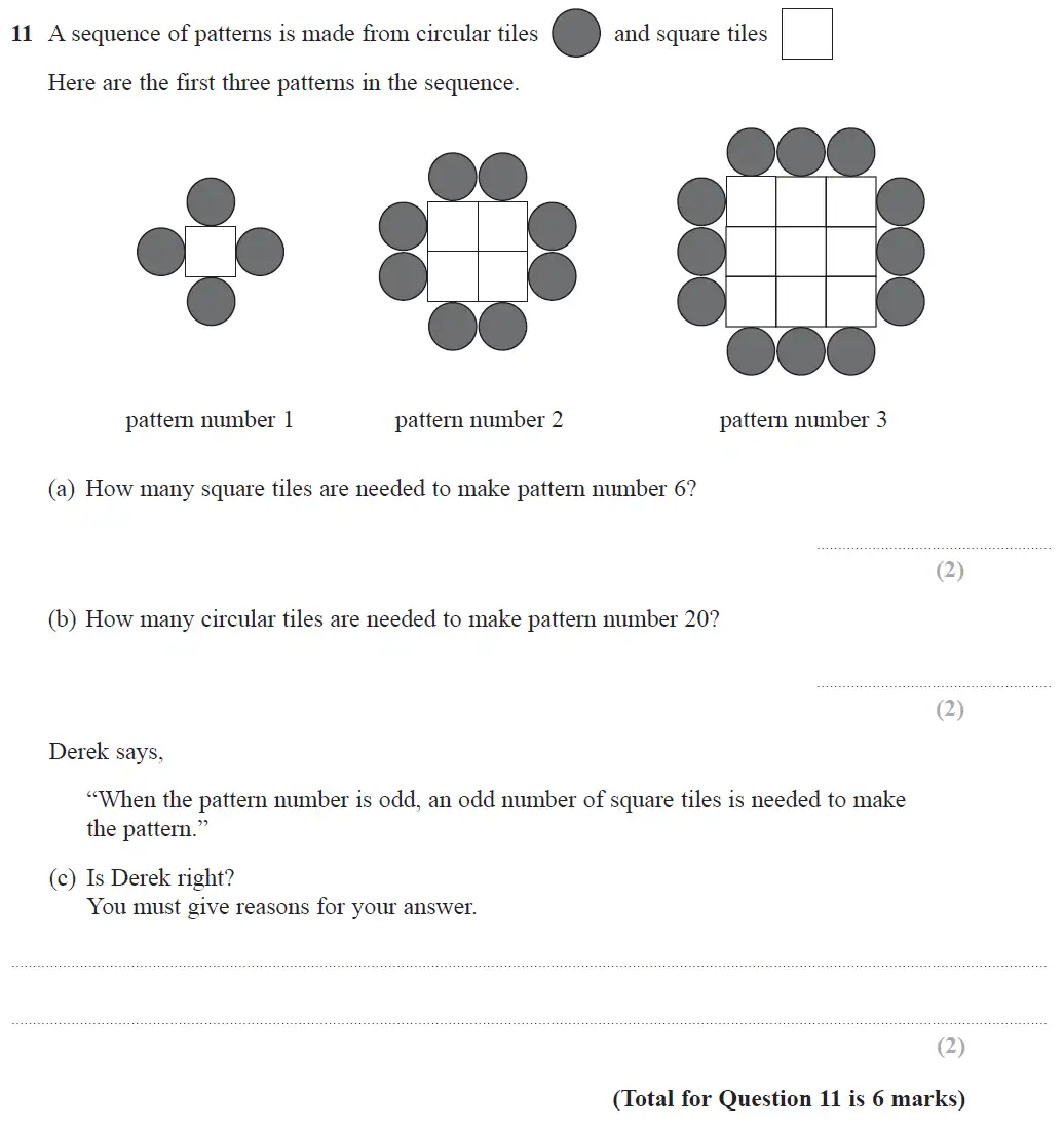 Question 11 - GCSE Edexcel Foundation Maths Past Paper 1 (Non-Calculator) - June 2017