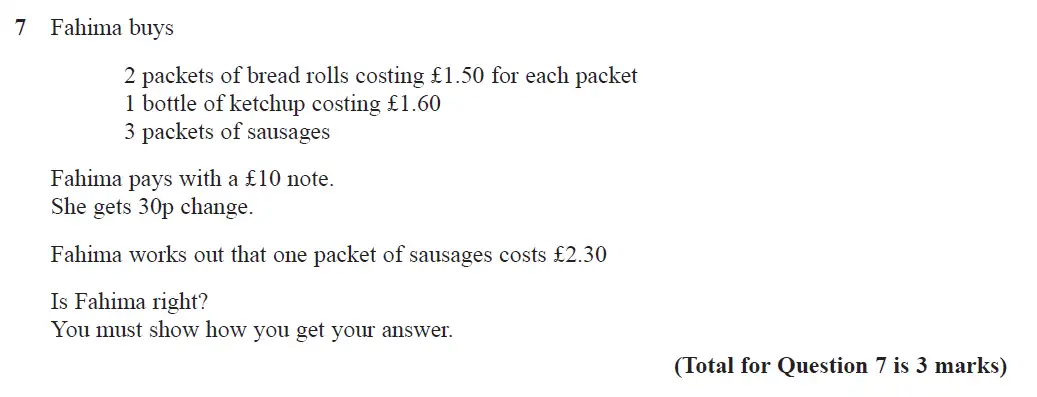 Question 7 - GCSE Edexcel Foundation Maths Past Paper 1 (Non-Calculator) - June 2017