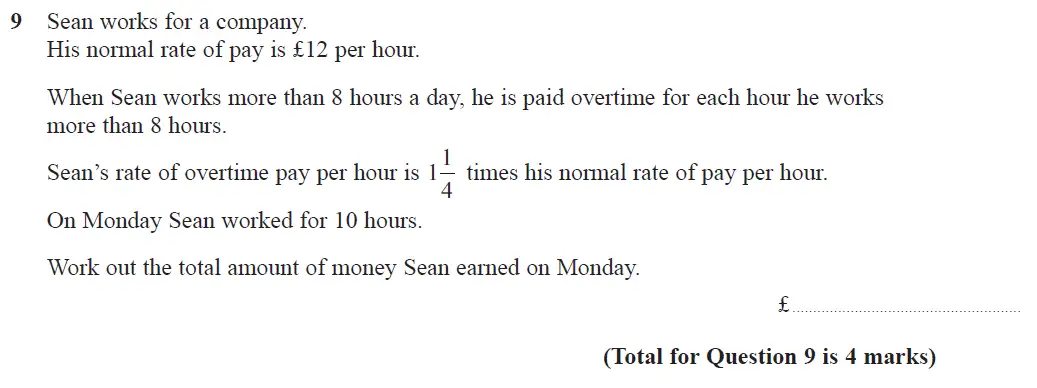 Question 9 - GCSE Edexcel Foundation Maths Past Paper 1 (Non-Calculator) - June 2017