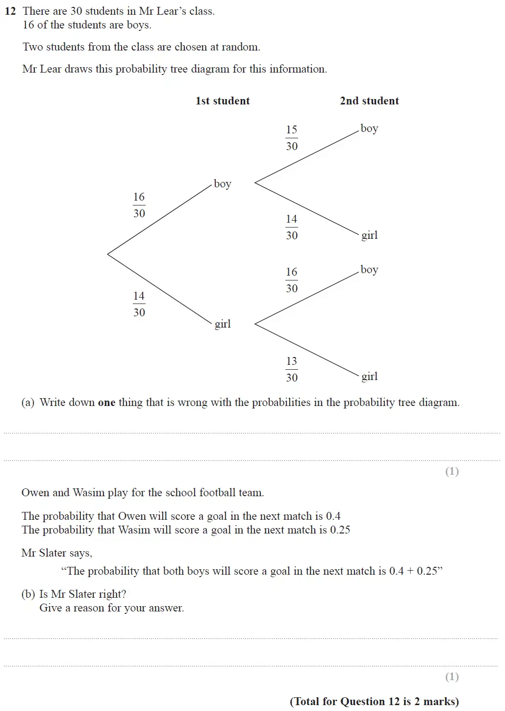 Question 12 - GCSE Edexcel Higher Maths Past Paper 2 (Calculator) - June 2017