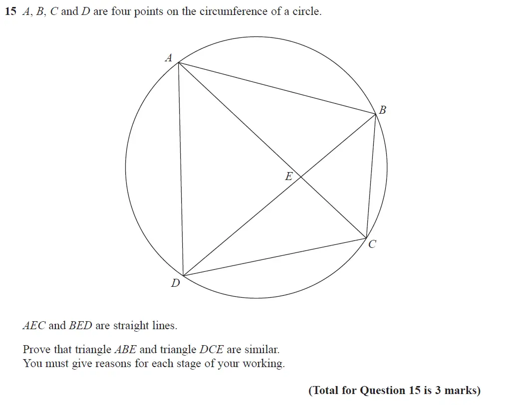 Question 15 - GCSE Edexcel Higher Maths Past Paper 2 (Calculator) - June 2017