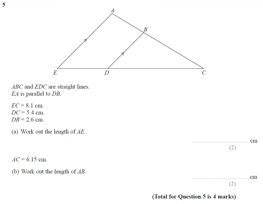 Question 5 - GCSE Edexcel Higher Maths Past Paper 2 (Calculator) - June 2017