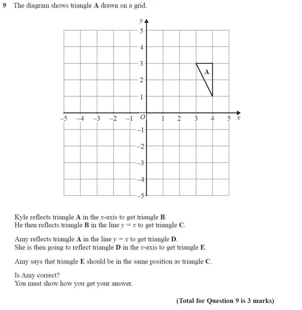 Question 9 - GCSE Edexcel Higher Maths Past Paper 2 (Calculator) - June 2017