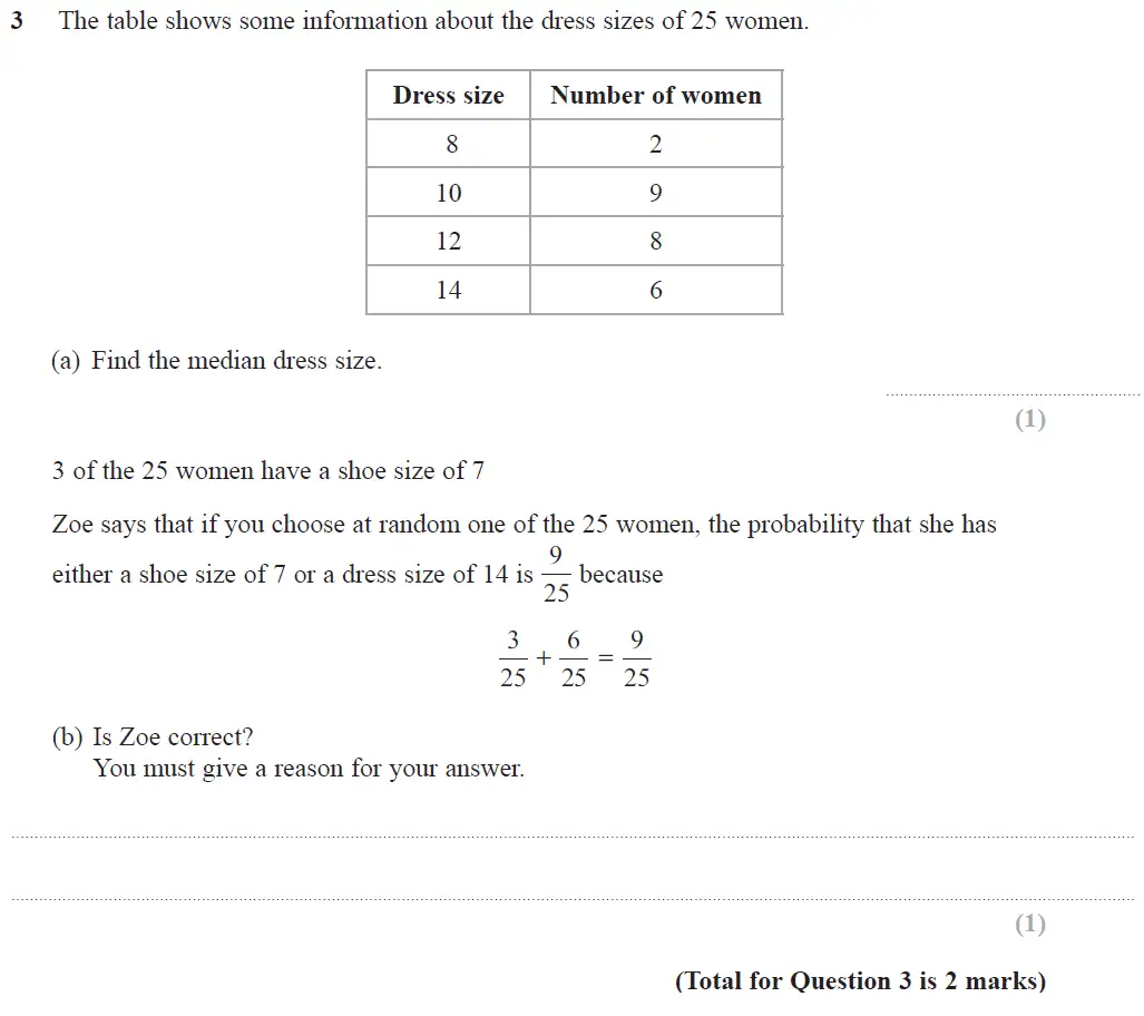 Question 3 - GCSE Edexcel Higher Maths Past Paper 3 (Calculator) - June 2017