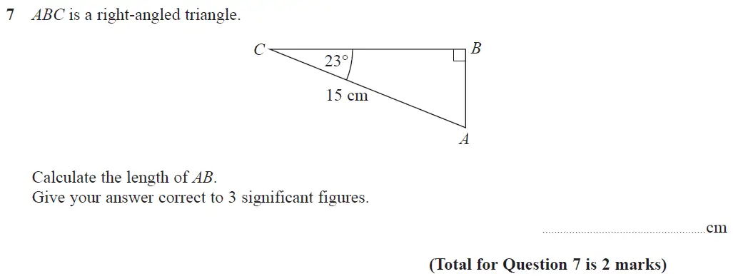 Question 7 - GCSE Edexcel Higher Maths Past Paper 3 (Calculator) - June 2017
