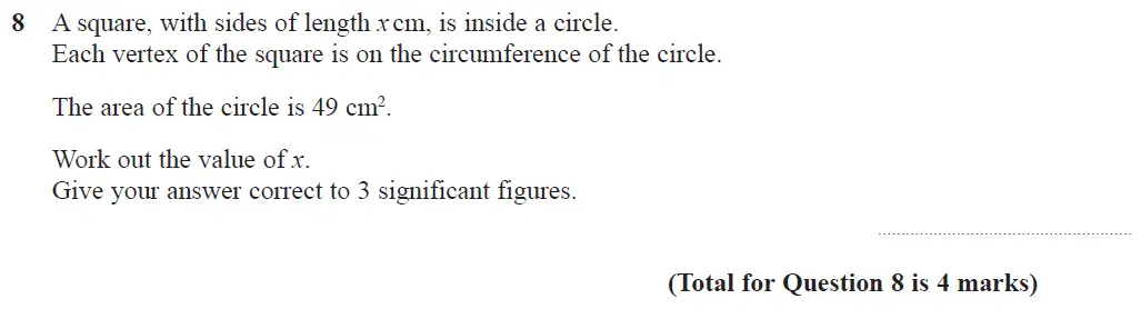 Question 8 - GCSE Edexcel Higher Maths Past Paper 3 (Calculator) - June 2017