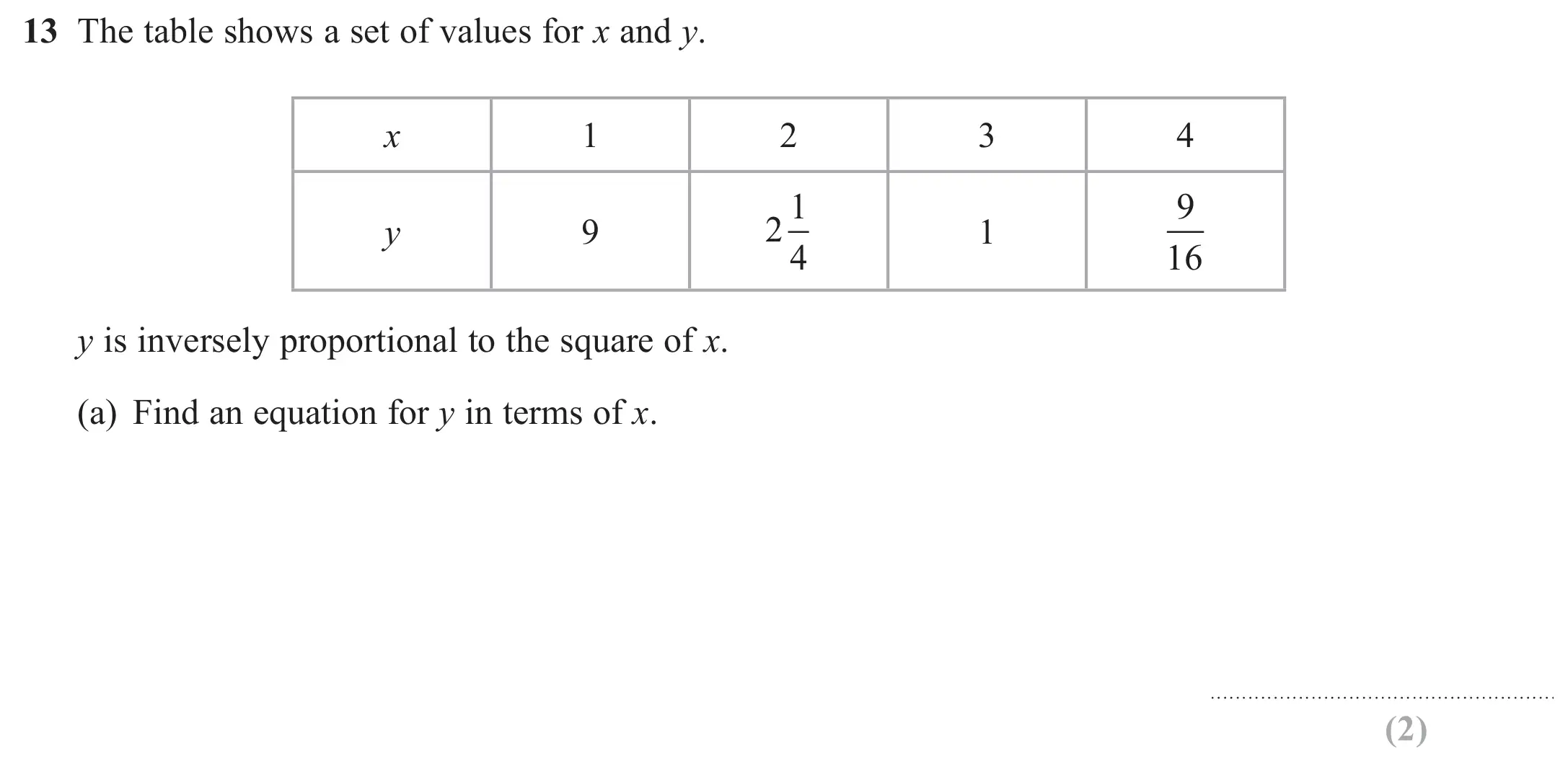 Question 13(a) - GCSE Edexcel Higher Maths Past Paper 1 (Non-Calculator) - June 2017
