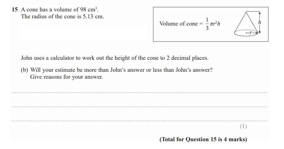 Question 15(b) - GCSE Edexcel Higher Maths Past Paper 1 (Non-Calculator) - June 2017