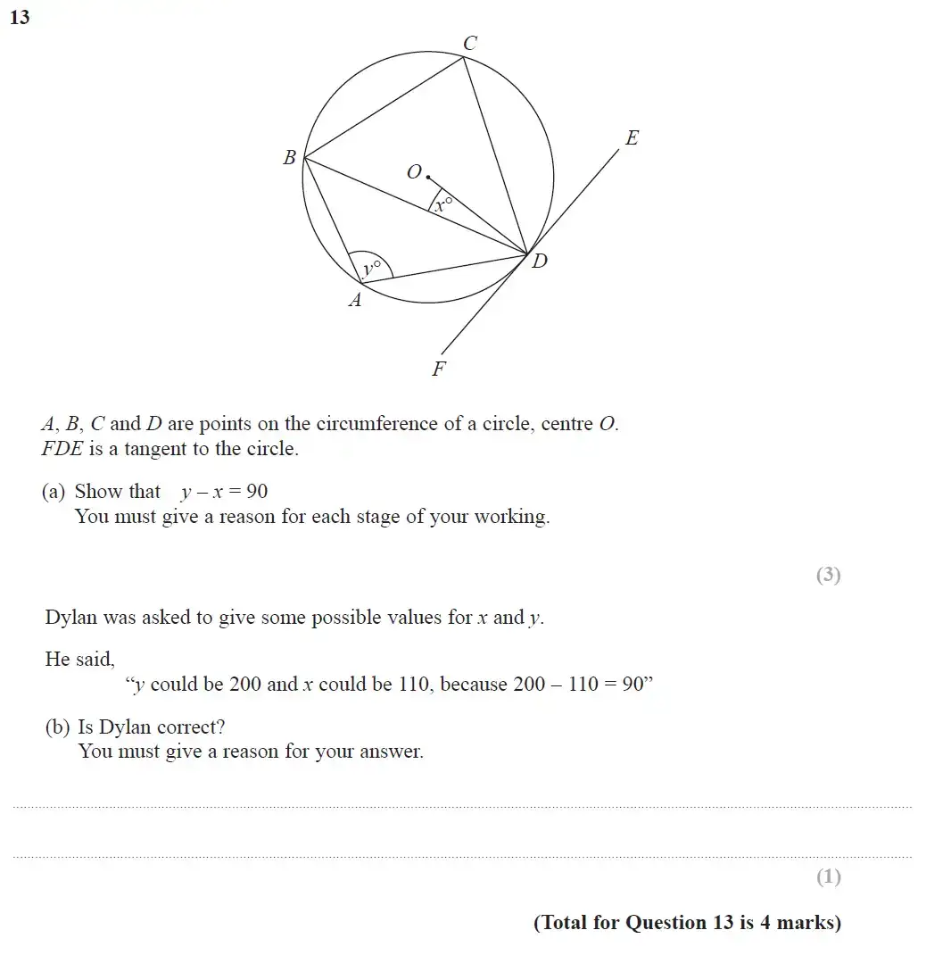 Question 13 - GCSE Edexcel Higher Maths Past Paper 2 (Calculator) - June 2018