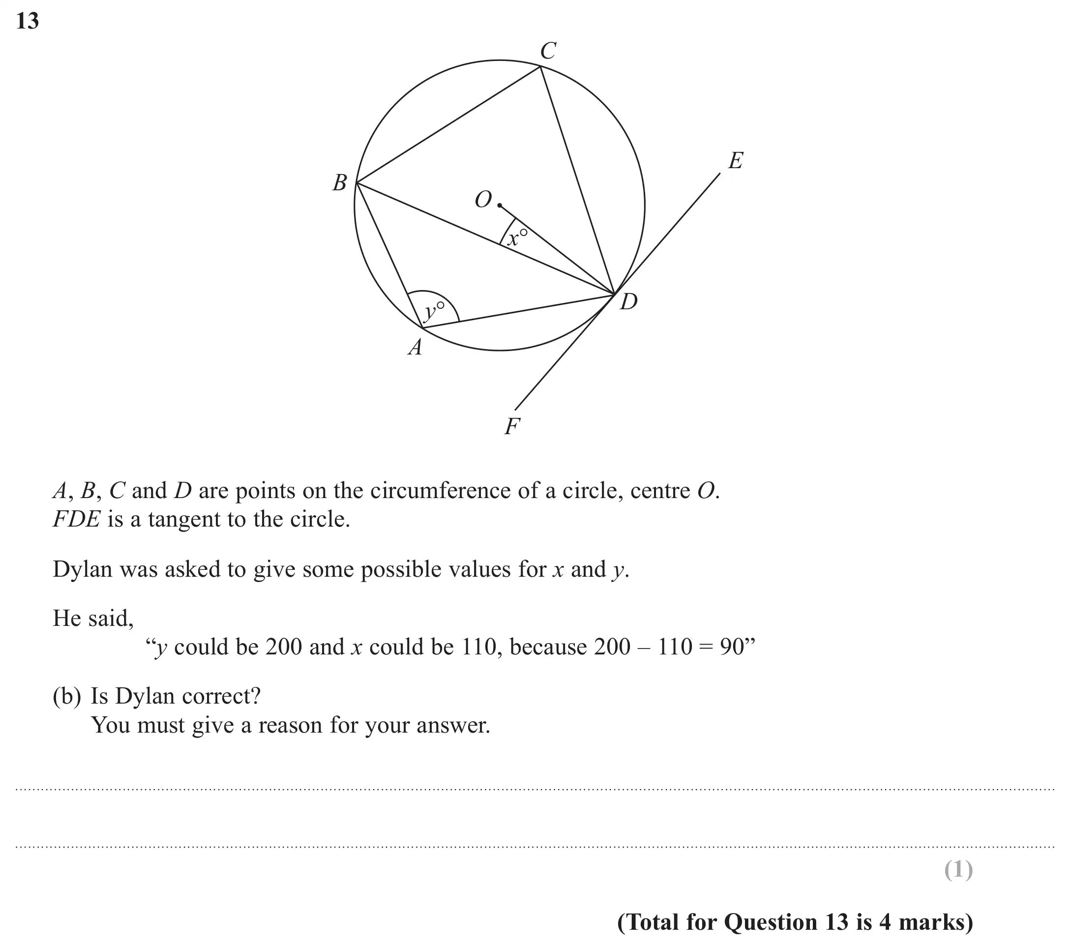 Question 13(b) - GCSE Edexcel Higher Maths Past Paper 2 (Calculator) - June 2018