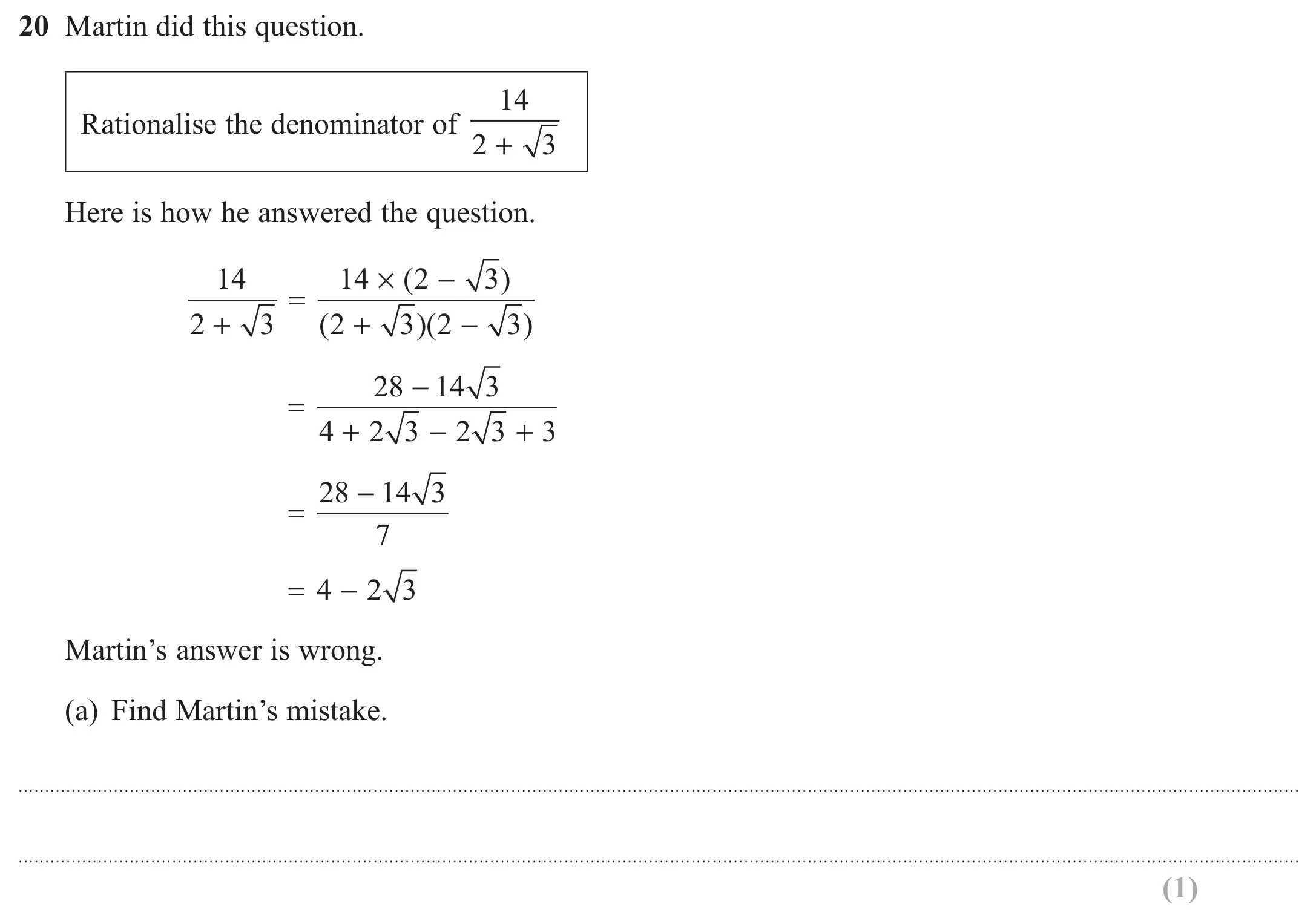 Question 20(a) - GCSE Edexcel Higher Maths Past Paper 2 (Calculator) - June 2018