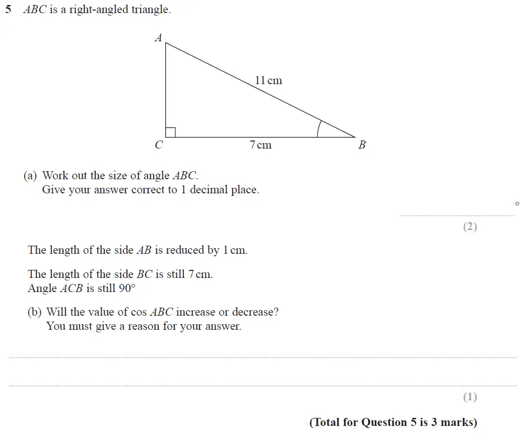 Question 5 - GCSE Edexcel Higher Maths Past Paper 3 (Calculator) - June 2018