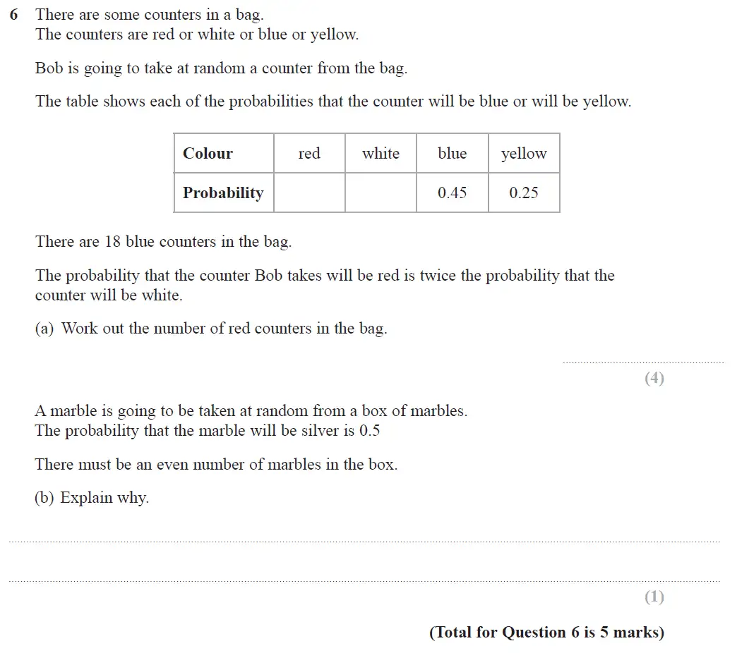 Question 6 - GCSE Edexcel Higher Maths Past Paper 3 (Calculator) - June 2018