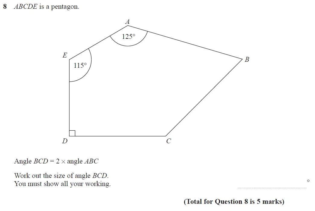 Question 8 - GCSE Edexcel Higher Maths Past Paper 3 (Calculator) - June 2018