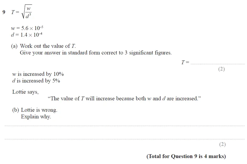 Question 9 - GCSE Edexcel Higher Maths Past Paper 3 (Calculator) - June 2018