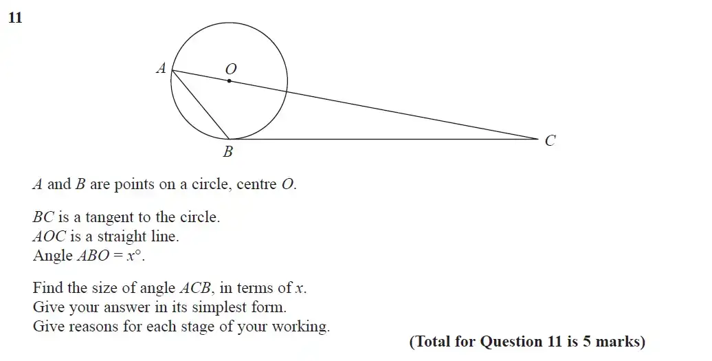 Question 11 - GCSE Edexcel Higher Maths Past Paper 1 (Non-Calculator) - June 2018