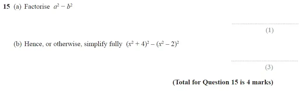 Question 15 - GCSE Edexcel Higher Maths Past Paper 1 (Non-Calculator) - June 2018