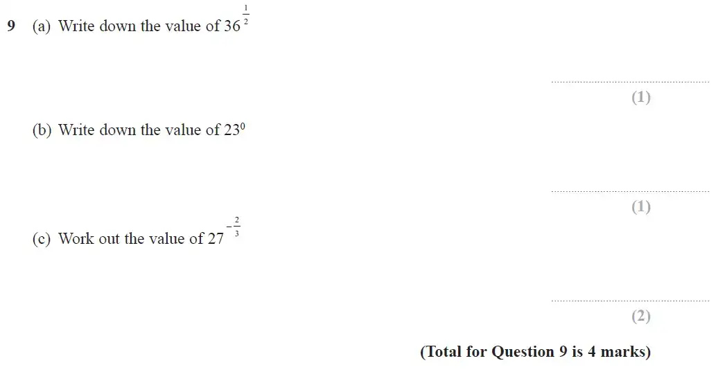 Question 9 - GCSE Edexcel Higher Maths Past Paper 1 (Non-Calculator) - June 2018