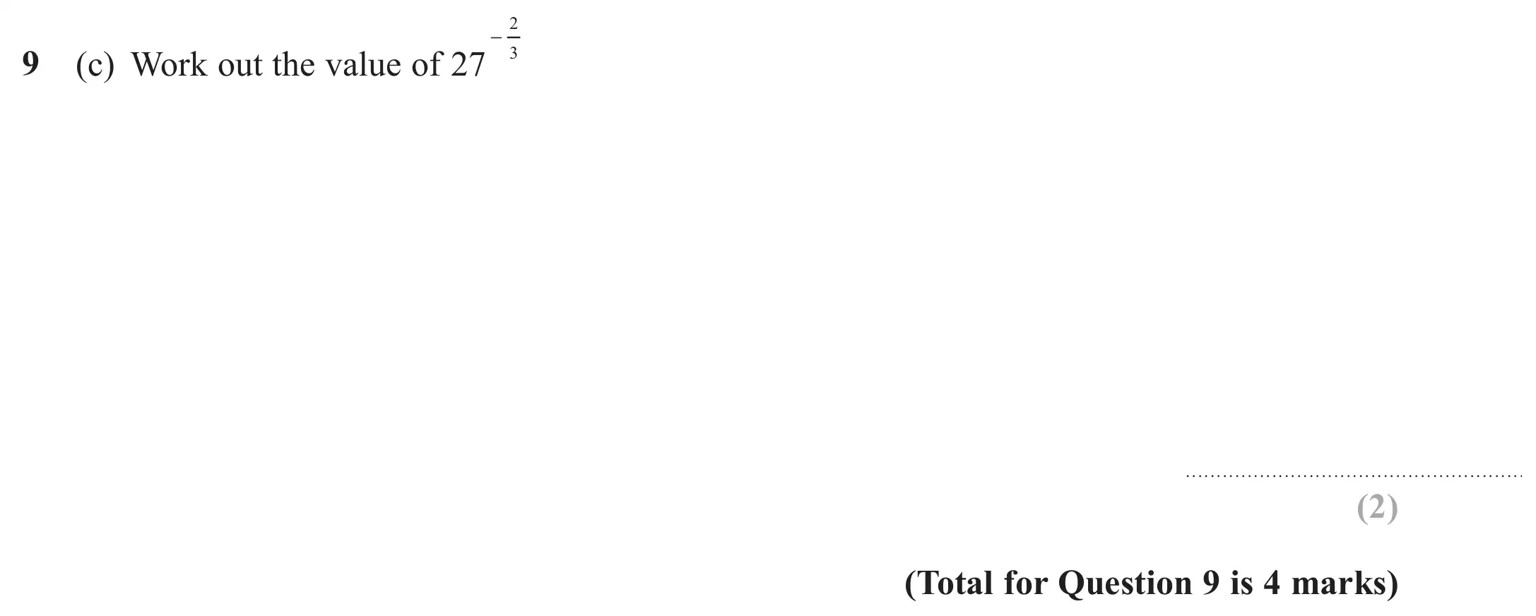 Question 9(c) - GCSE Edexcel Higher Maths Past Paper 1 (Non-Calculator) - June 2018