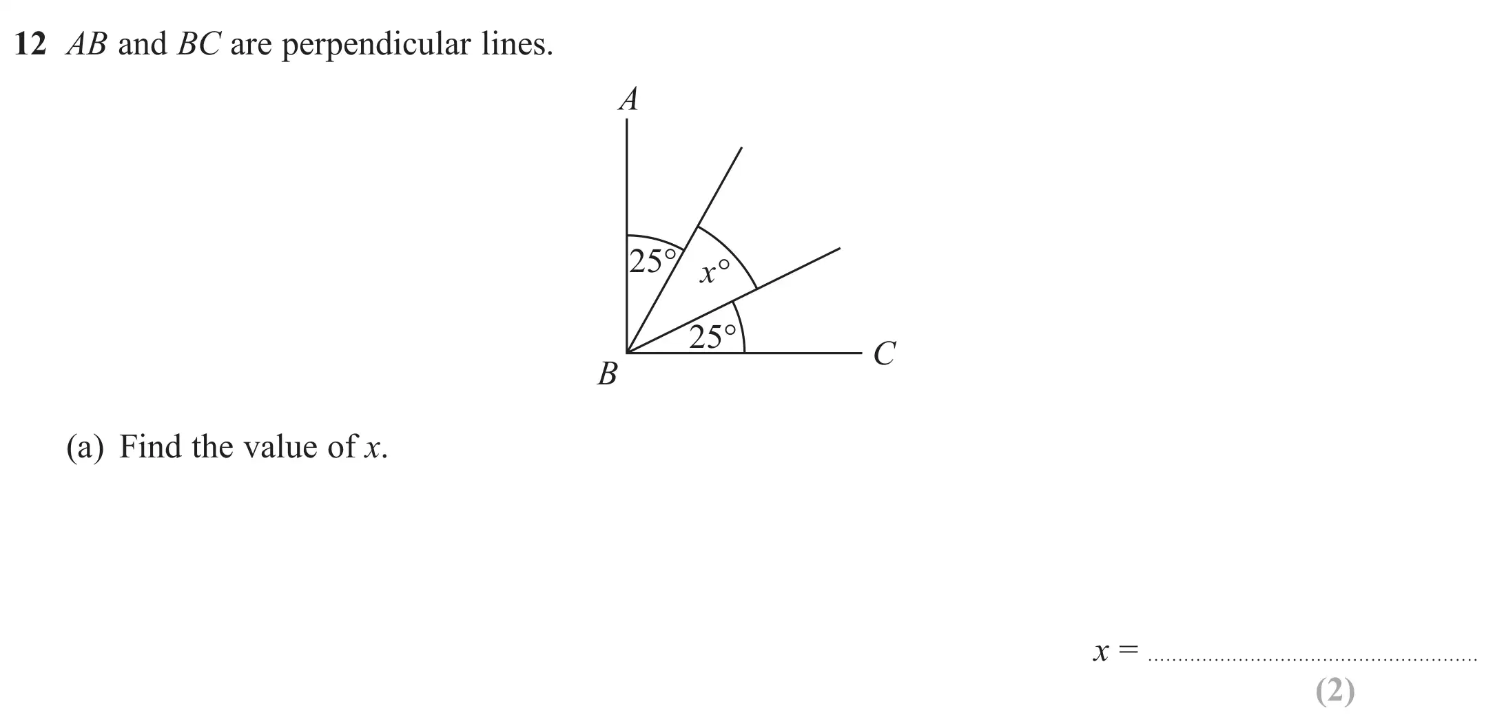 Question 12(a) - GCSE Edexcel Foundation Maths Past Paper 1 (Non-Calculator) - June 2019