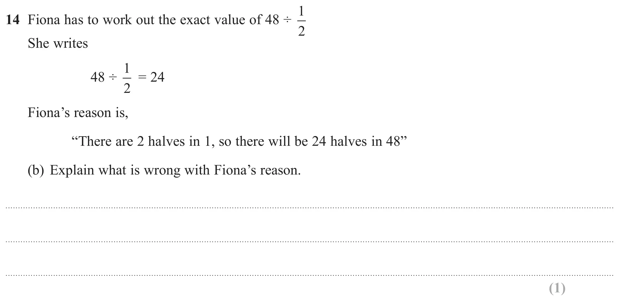 Question 14(b) - GCSE Edexcel Foundation Maths Past Paper 1 (Non-Calculator) - June 2019