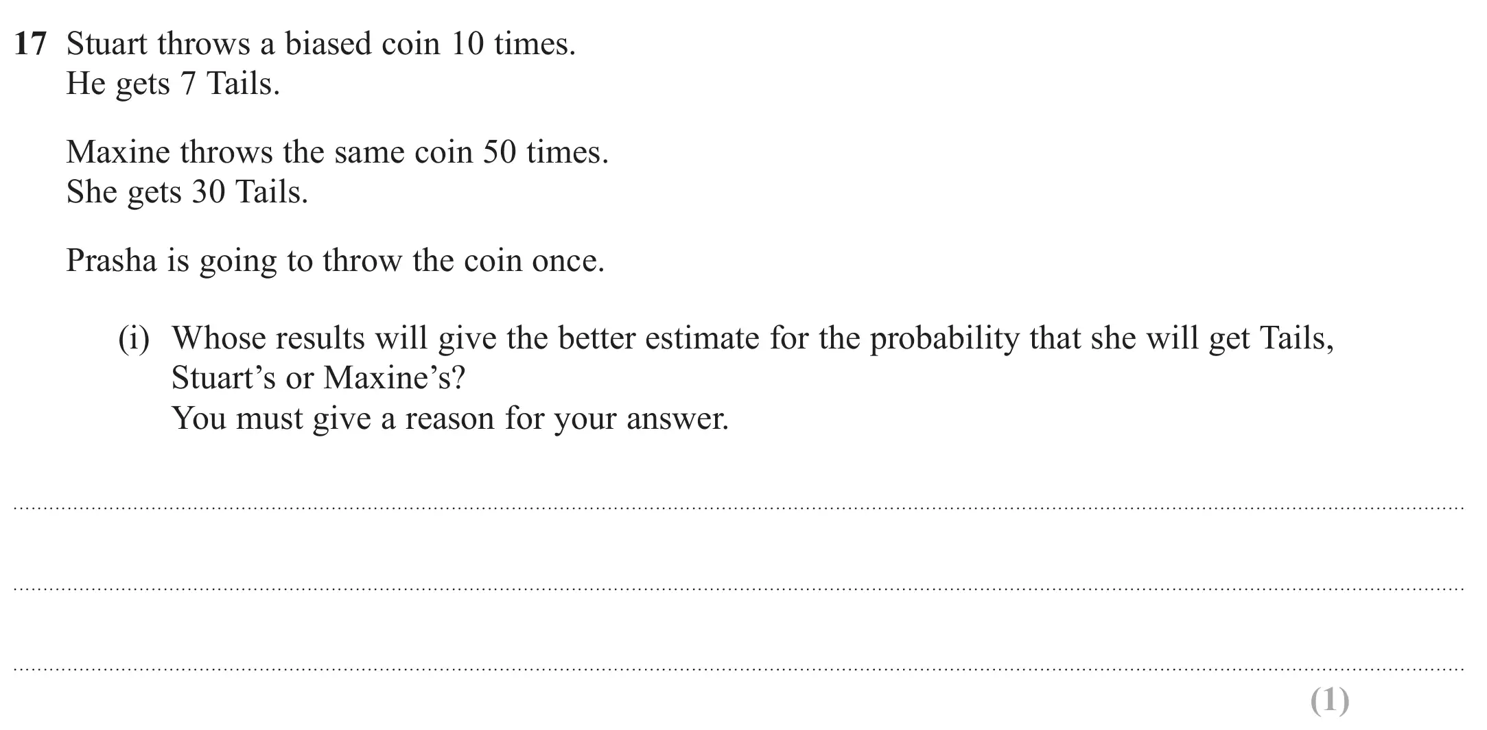 Question 17(a) - GCSE Edexcel Foundation Maths Past Paper 1 (Non-Calculator) - June 2019