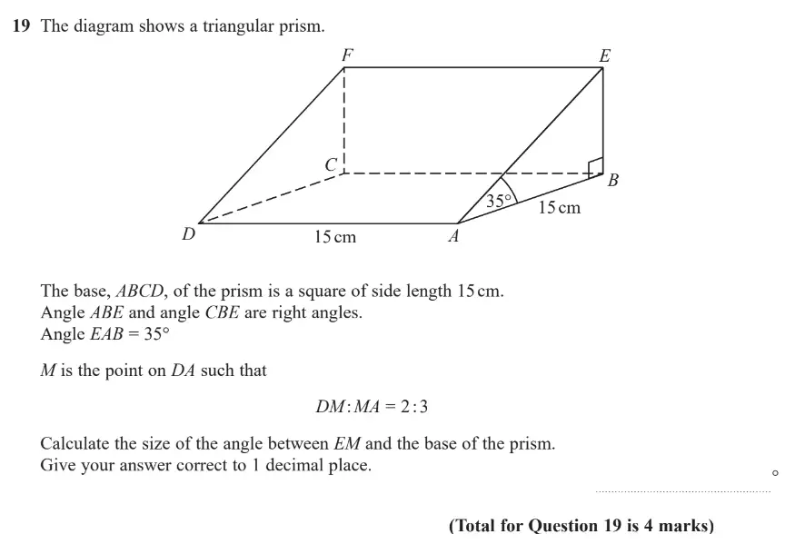 Question 20 - GCSE Edexcel Higher Maths Past Paper 2 (Calculator) - June 2019