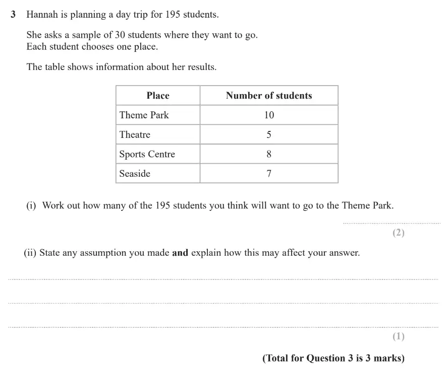 Question 3 - GCSE Edexcel Higher Maths Past Paper 2 (Calculator) - June 2019