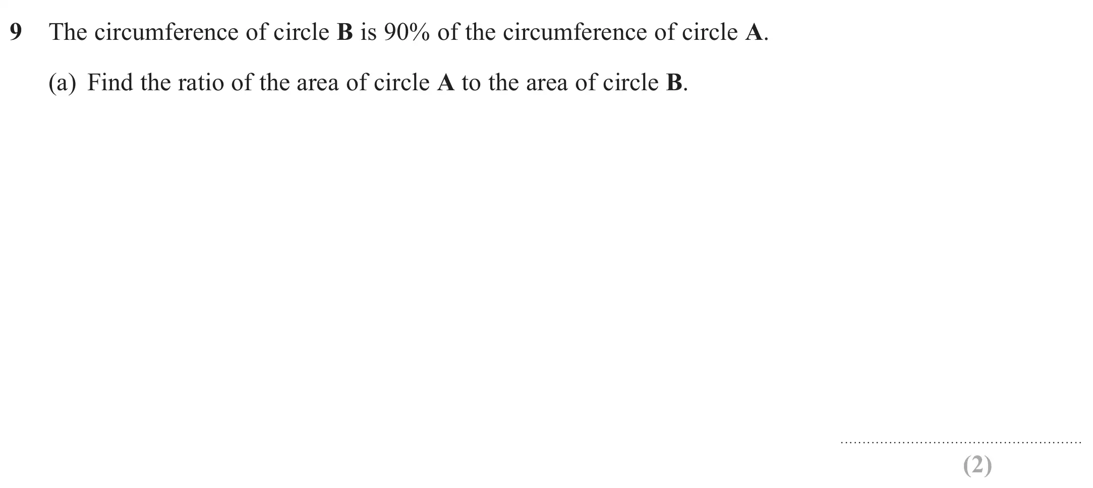 Question 9(a) - GCSE Edexcel Higher Maths Past Paper 2 (Calculator) - June 2019