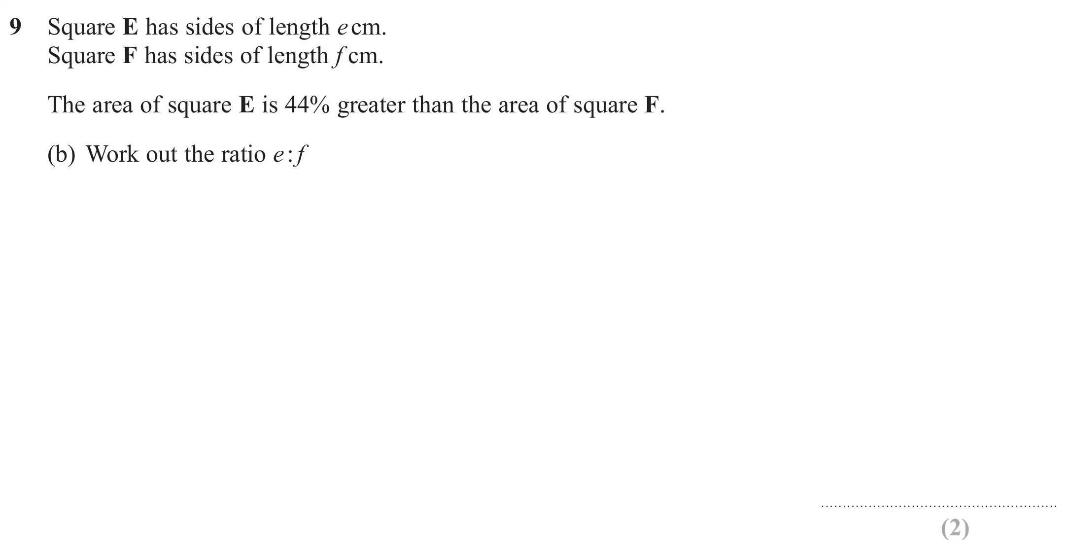 Question 9(b) - GCSE Edexcel Higher Maths Past Paper 2 (Calculator) - June 2019