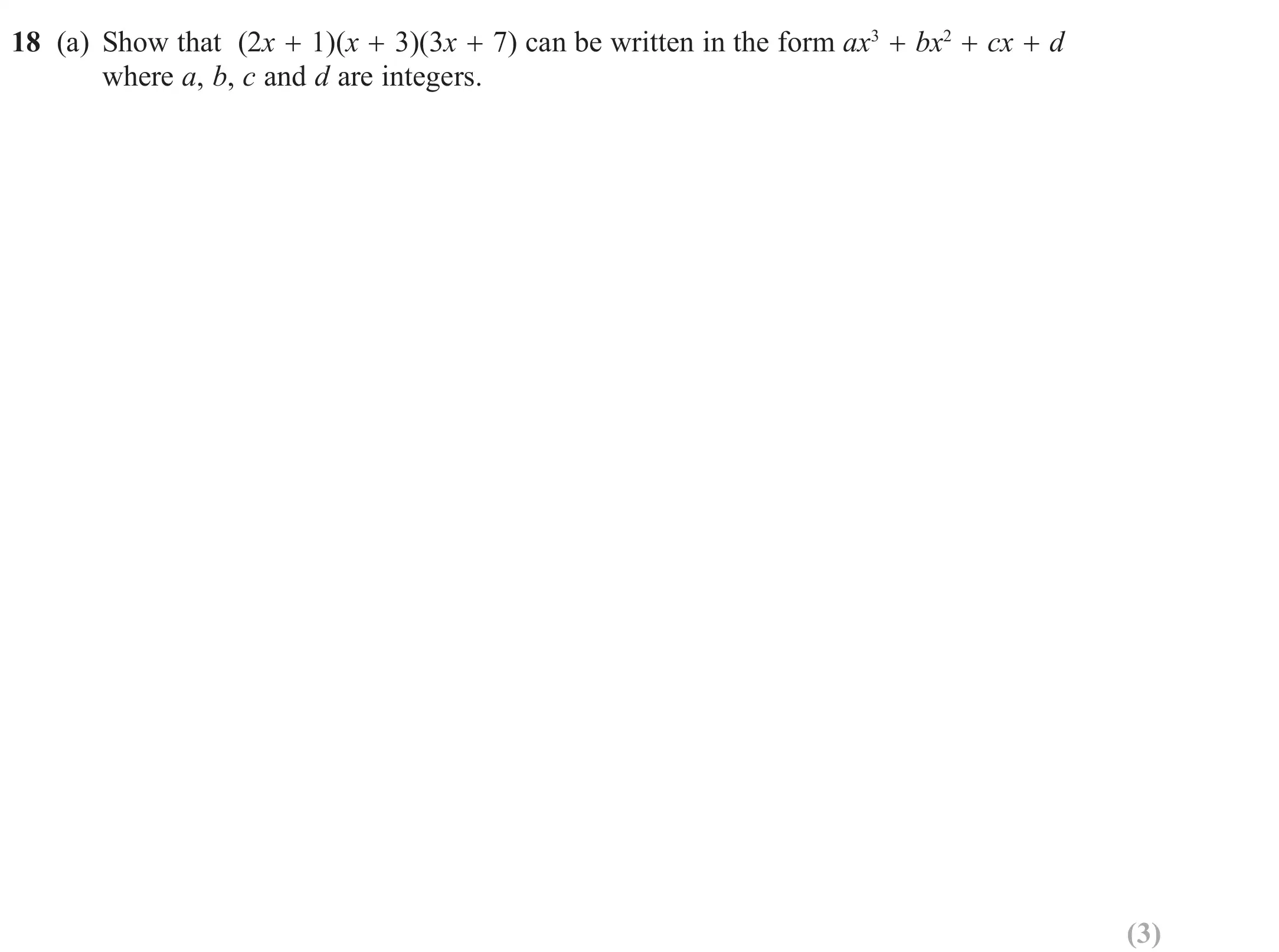 Question 18(a) - GCSE Edexcel Higher Maths Past Paper 3 (Calculator) - June 2019