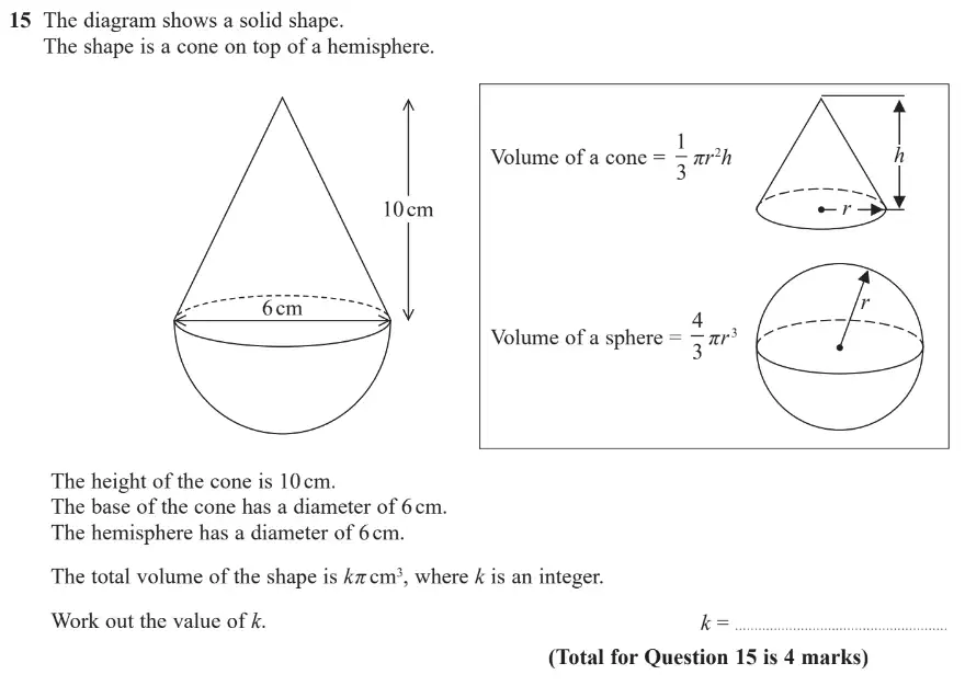 Question 15 - GCSE Edexcel Higher Maths Past Paper 1 (Non-Calculator) - June 2019