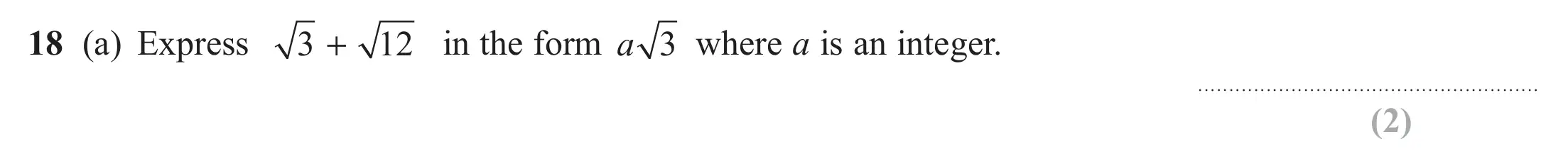 Question 18(a) - GCSE Edexcel Higher Maths Past Paper 1 (Non-Calculator) - June 2019