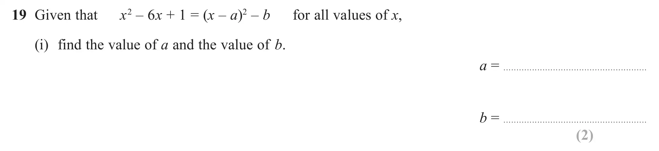 Question 19(i) - GCSE Edexcel Higher Maths Past Paper 1 (Non-Calculator) - June 2019