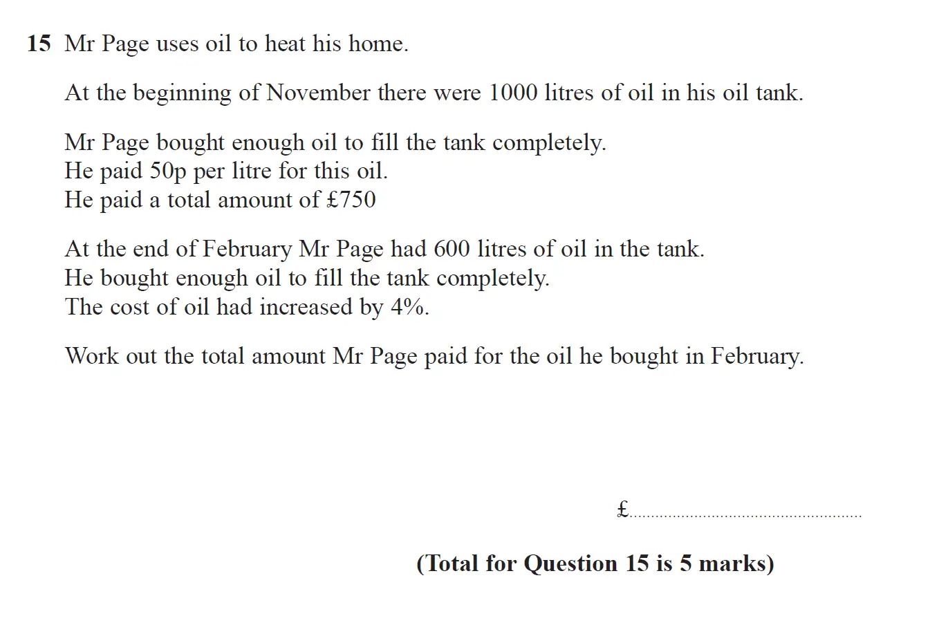 Question 15 - GCSE Edexcel Foundation Maths Past Paper 2 (Calculator) - November 2017