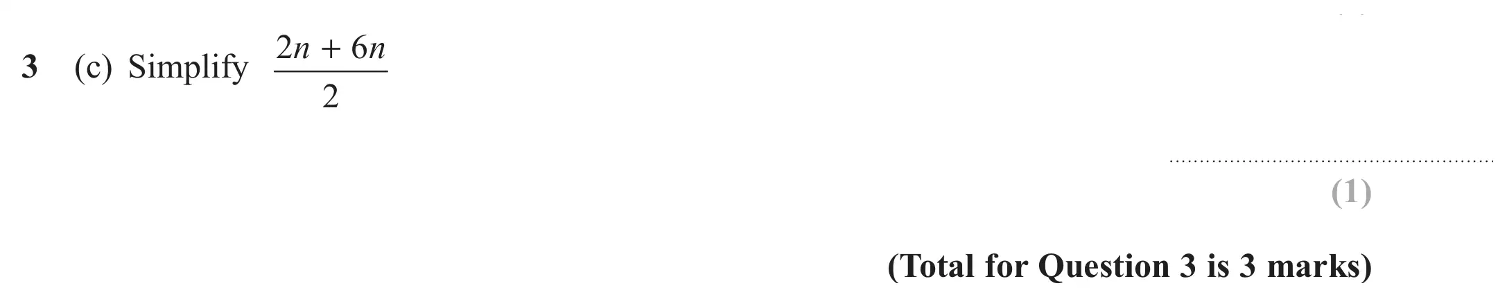 Question 3(c) - GCSE Edexcel Foundation Maths Past Paper 2 (Calculator) - November 2017