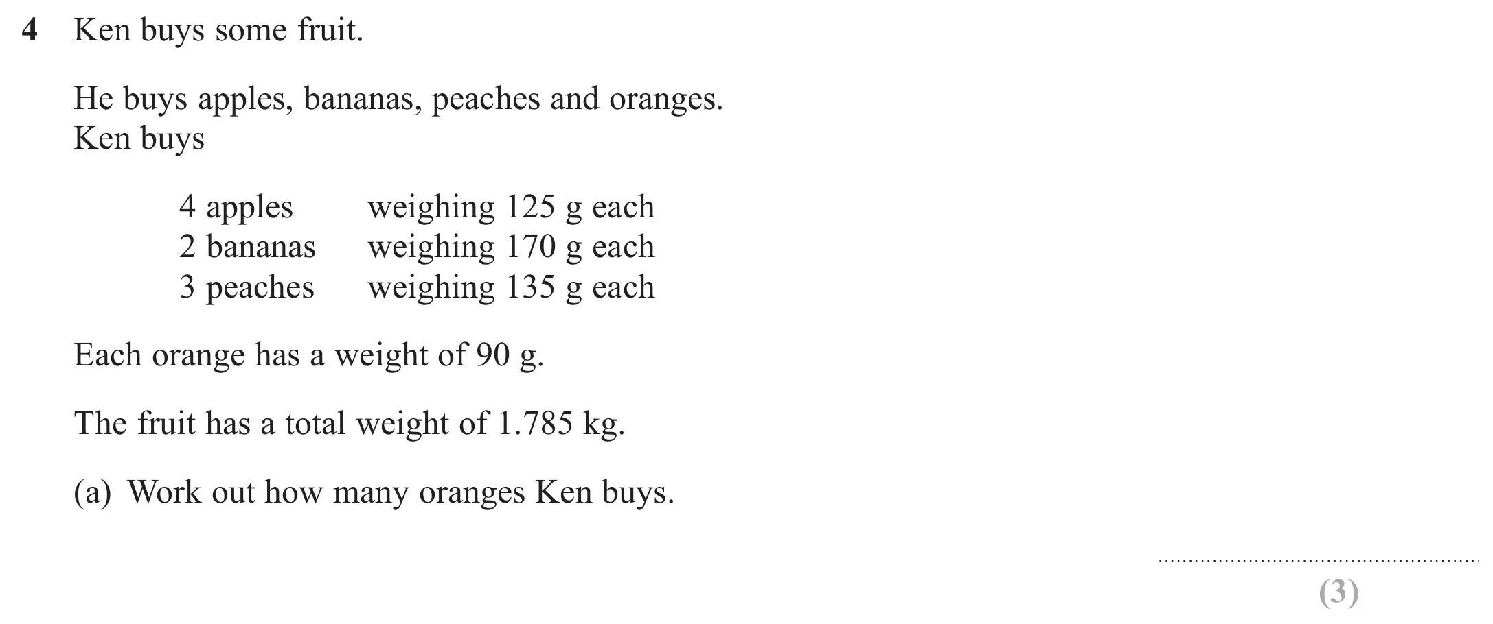 Question 4(a) - GCSE Edexcel Foundation Maths Past Paper 2 (Calculator) - November 2017