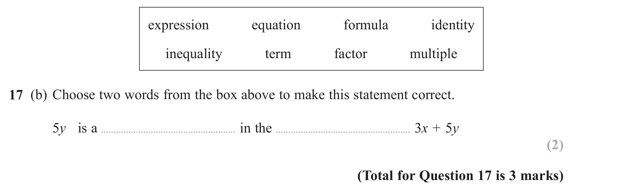 Question 17(b) - GCSE Edexcel Foundation Maths Past Paper 3 (Calculator) - November 2017
