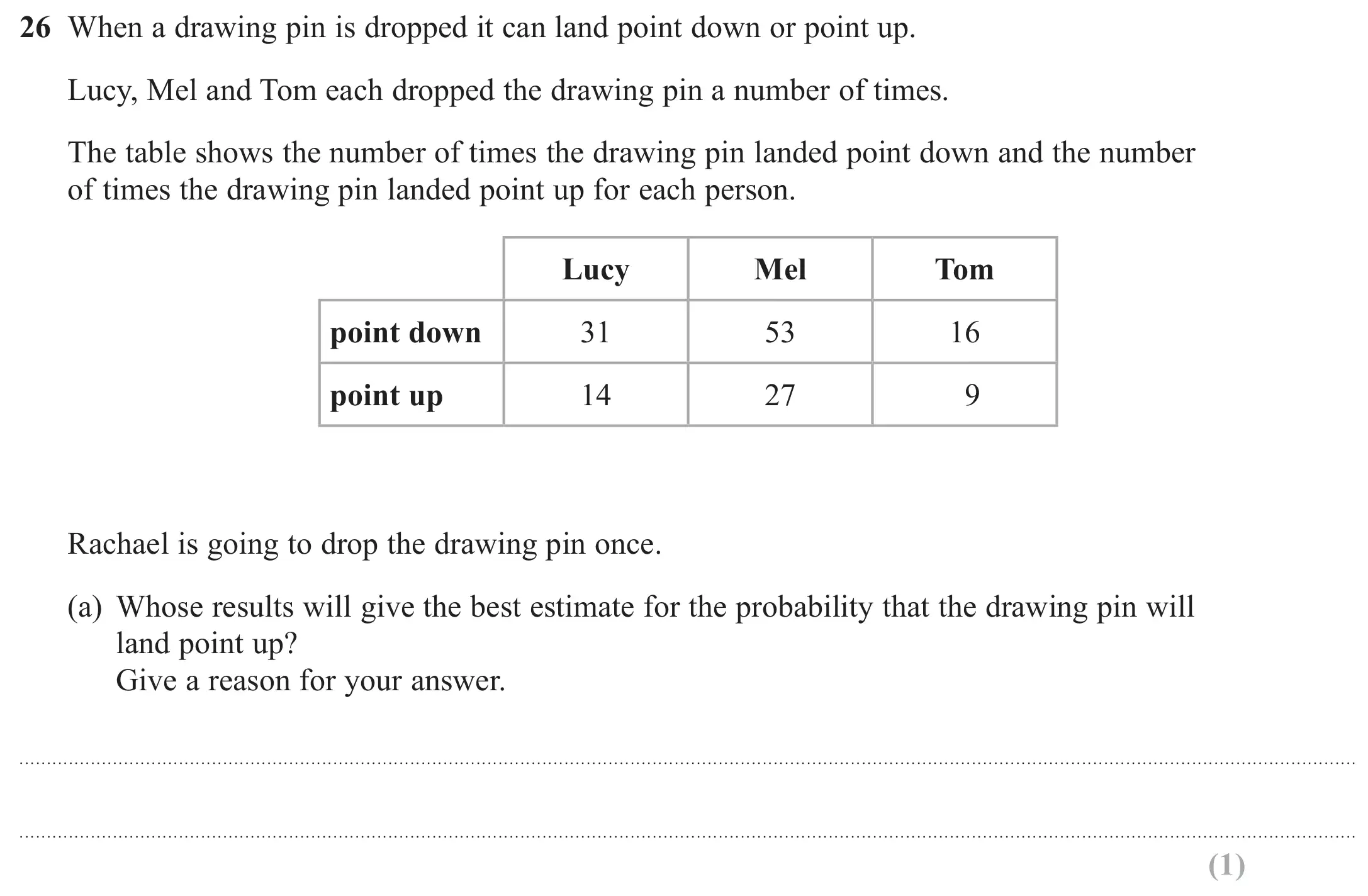 Question 26(a) - GCSE Edexcel Foundation Maths Past Paper 3 (Calculator) - November 2017
