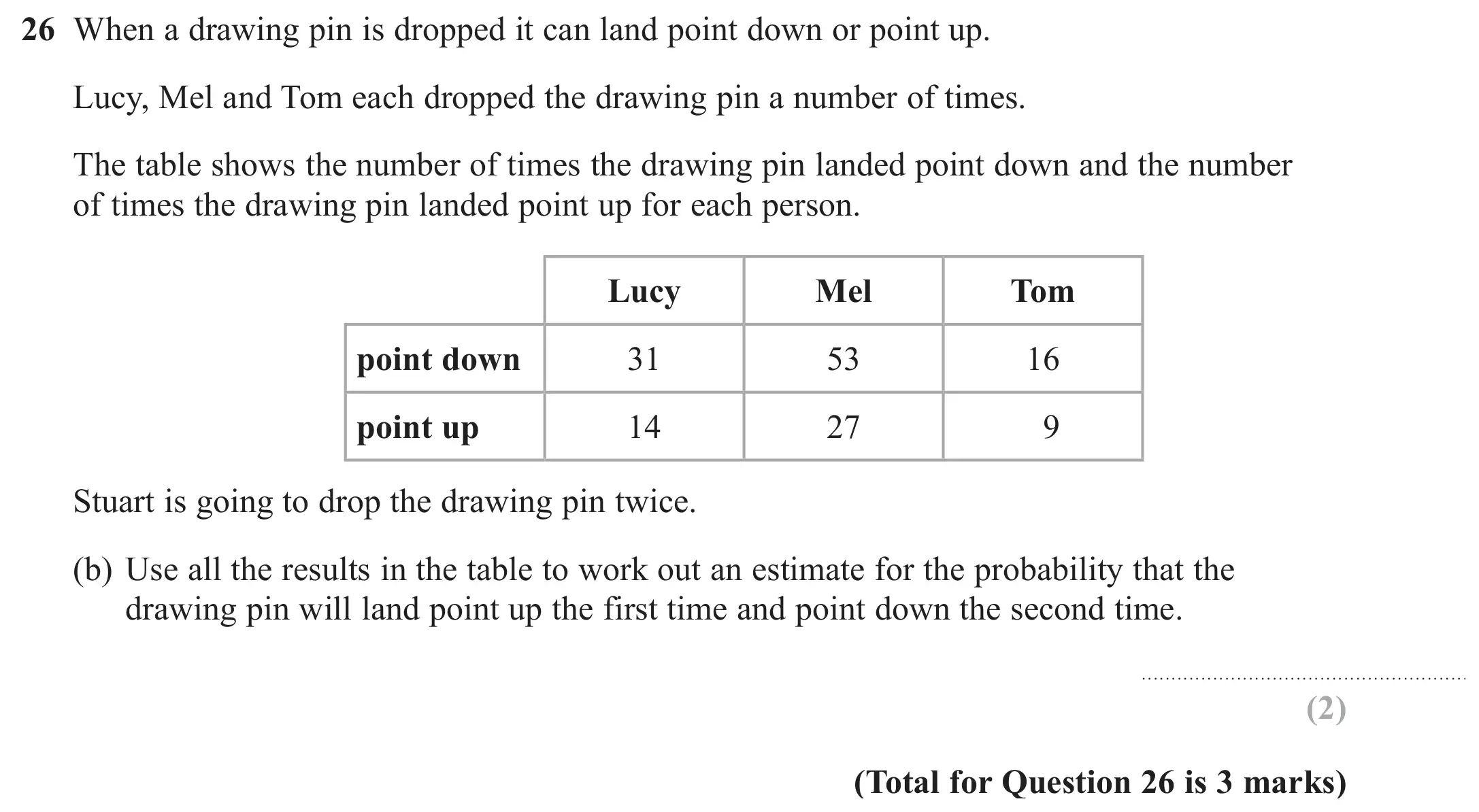 Question 26(b) - GCSE Edexcel Foundation Maths Past Paper 3 (Calculator) - November 2017