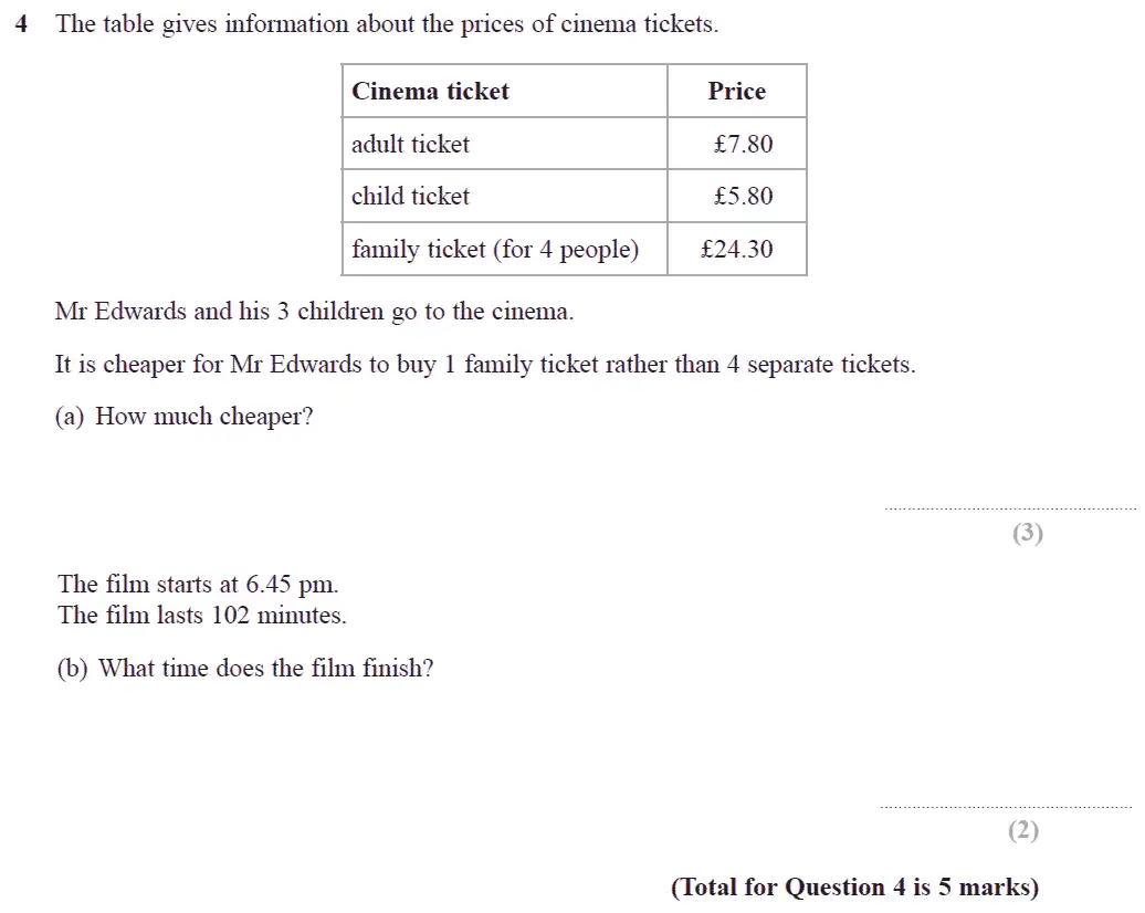 Question 4 - GCSE Edexcel Foundation Maths Past Paper 3 (Calculator) - November 2017