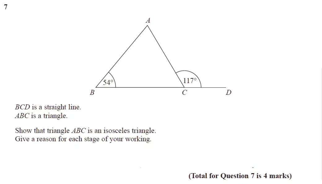 Question 7 - GCSE Edexcel Foundation Maths Past Paper 3 (Calculator) - November 2017