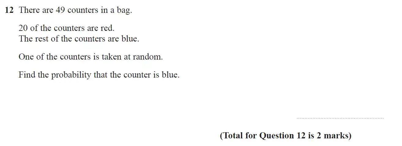 Question 12 - GCSE Edexcel Foundation Maths Past Paper 2 (Calculator) - November 2018