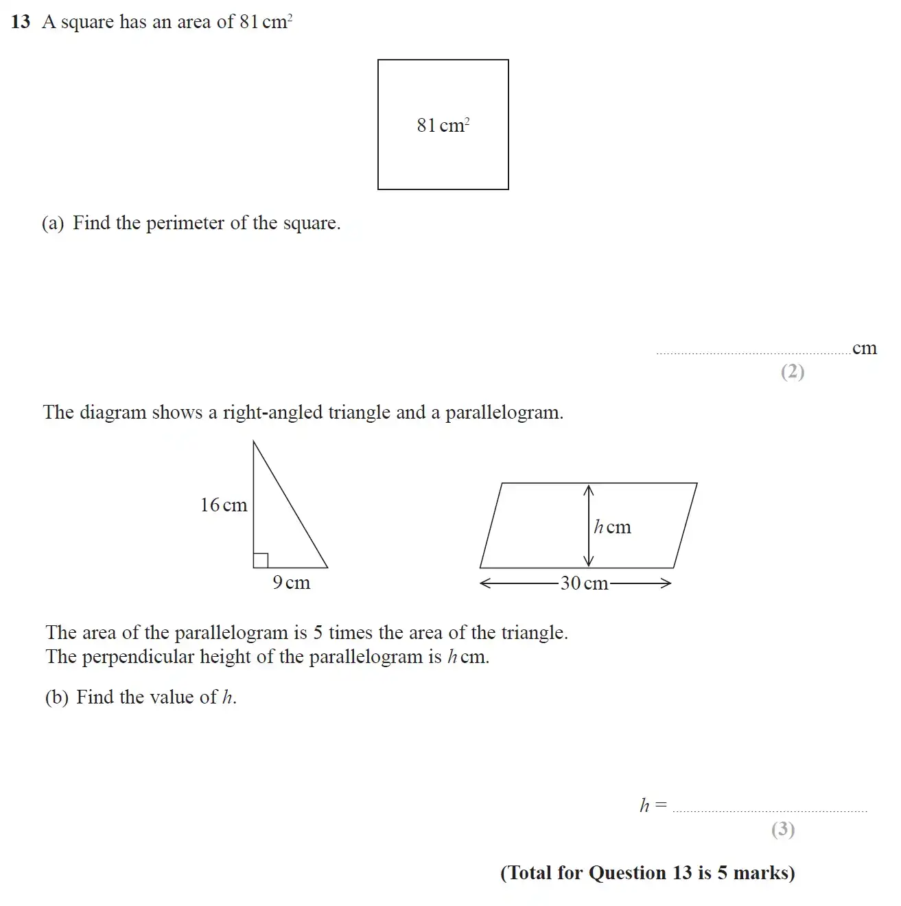 Question 13 - GCSE Edexcel Foundation Maths Past Paper 2 (Calculator) - November 2018