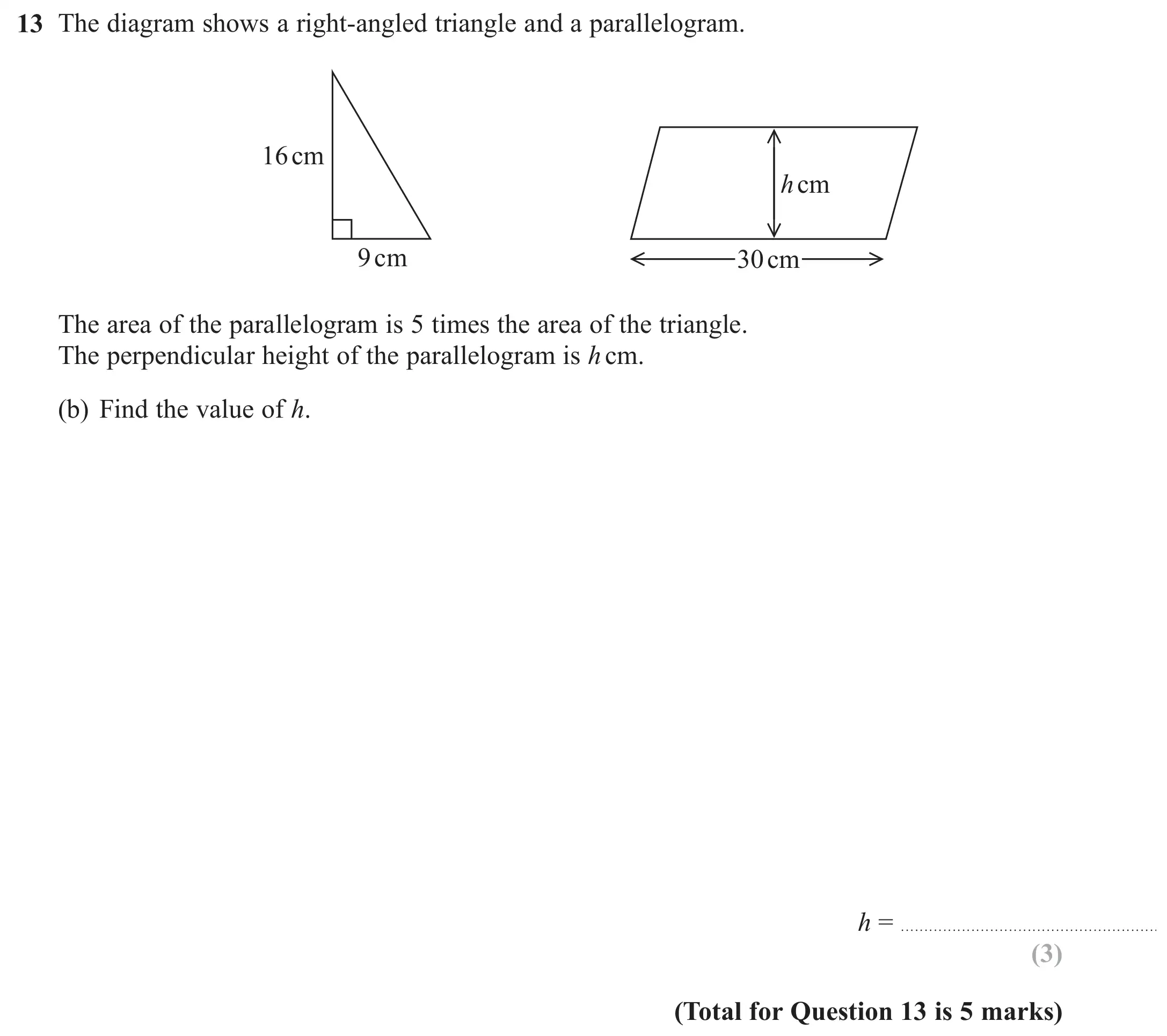 Question 13(b) - GCSE Edexcel Foundation Maths Past Paper 2 (Calculator) - November 2018