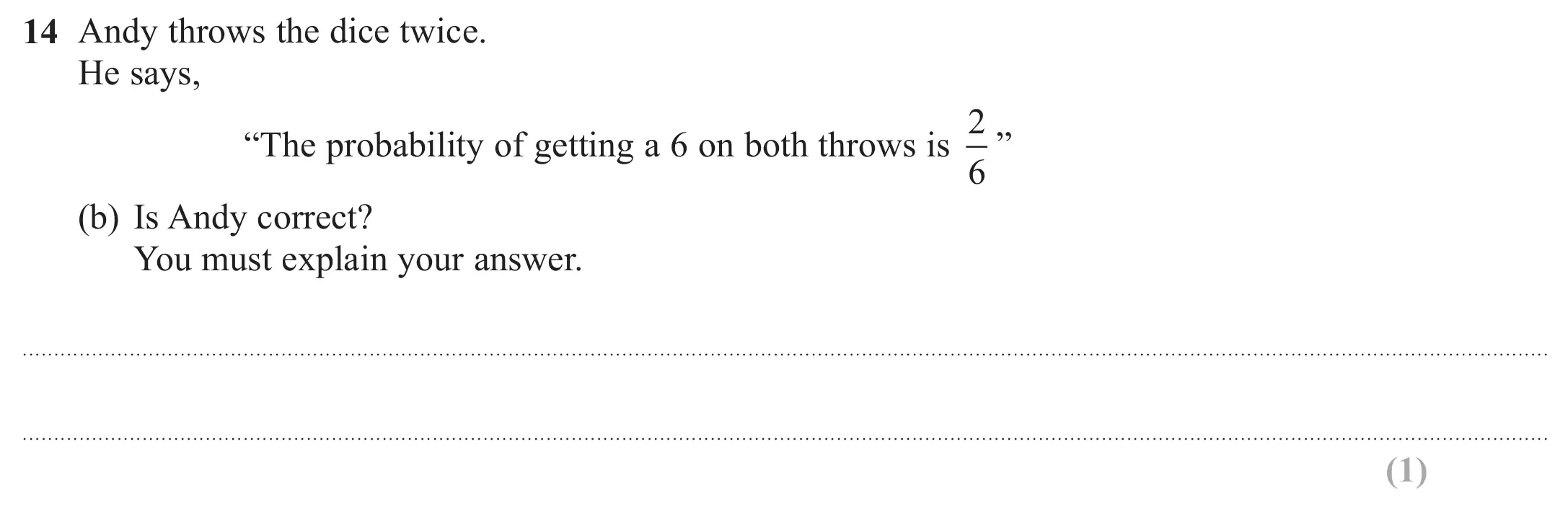Question 14(b) - GCSE Edexcel Foundation Maths Past Paper 2 (Calculator) - November 2018