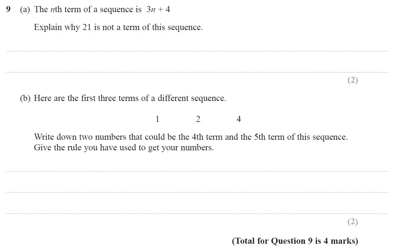 Question 9 - GCSE Edexcel Foundation Maths Past Paper 2 (Calculator) - November 2018