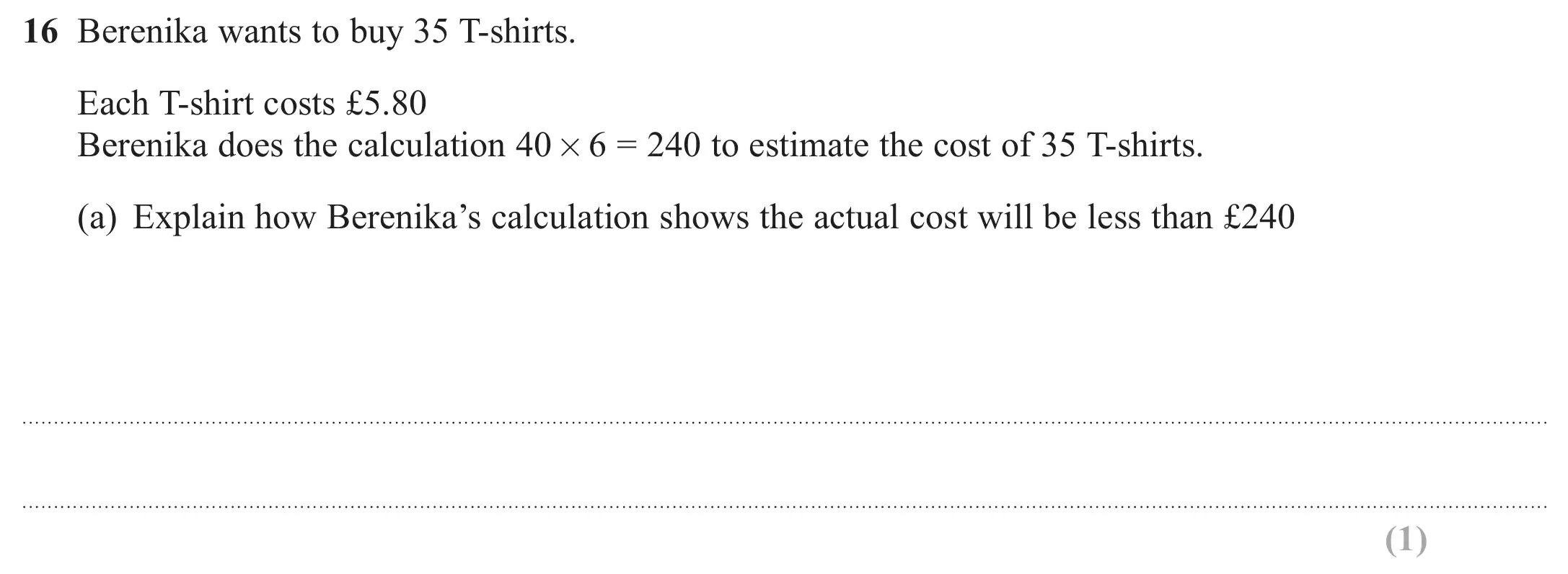 Question 16(a) - GCSE Edexcel Foundation Maths Past Paper 1 (Non-Calculator) - November 2017