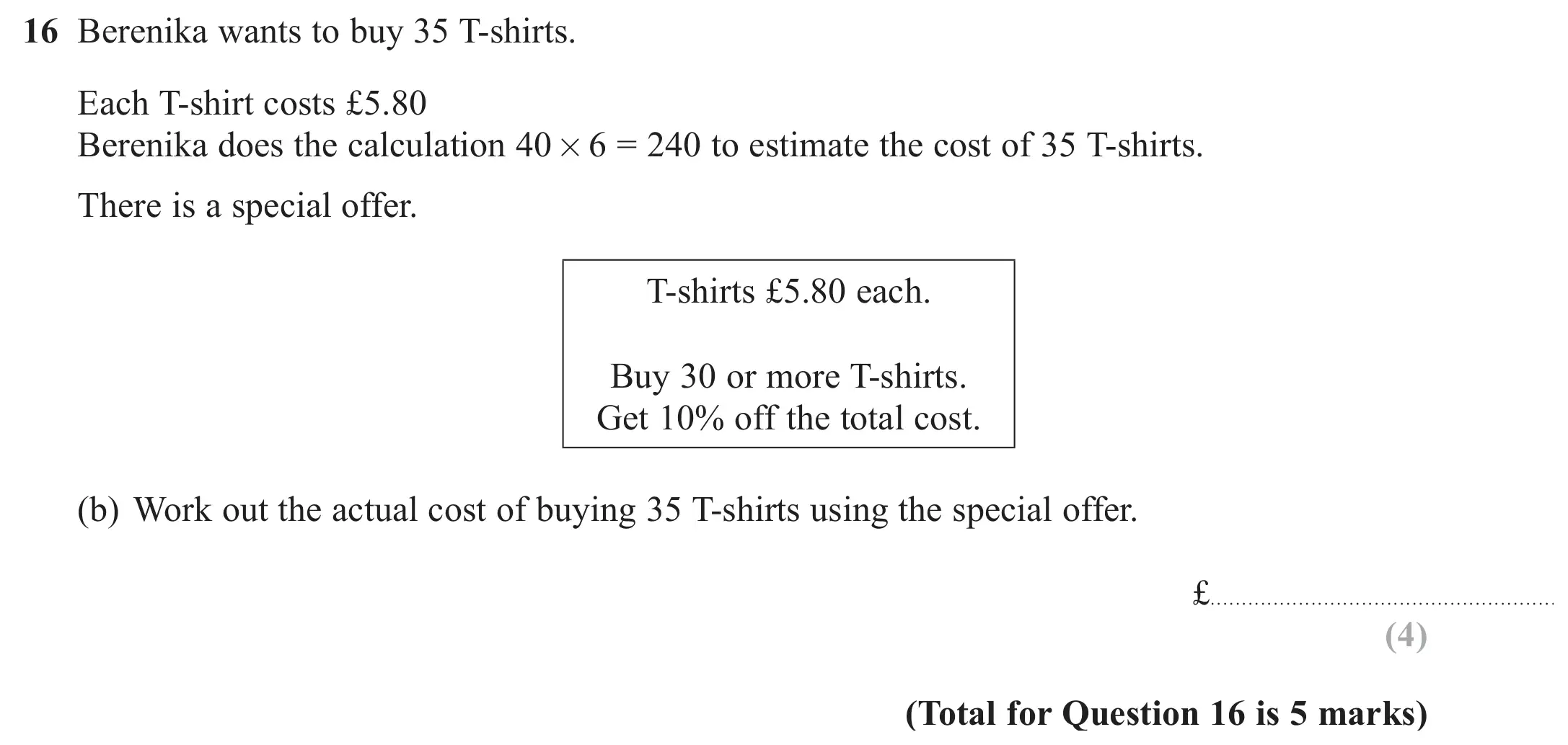 Question 16(b) - GCSE Edexcel Foundation Maths Past Paper 1 (Non-Calculator) - November 2017